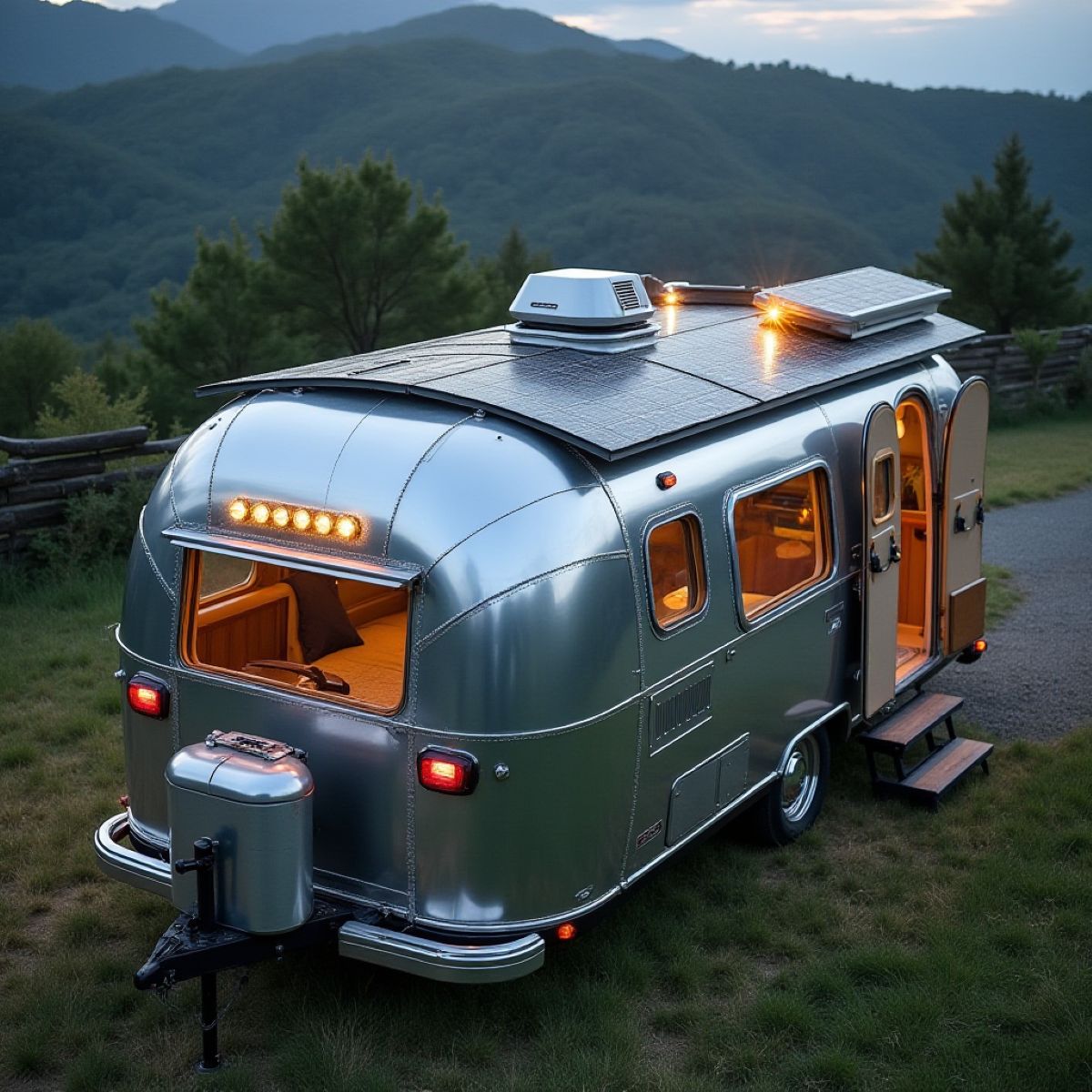RV roof with solar panels for power planning